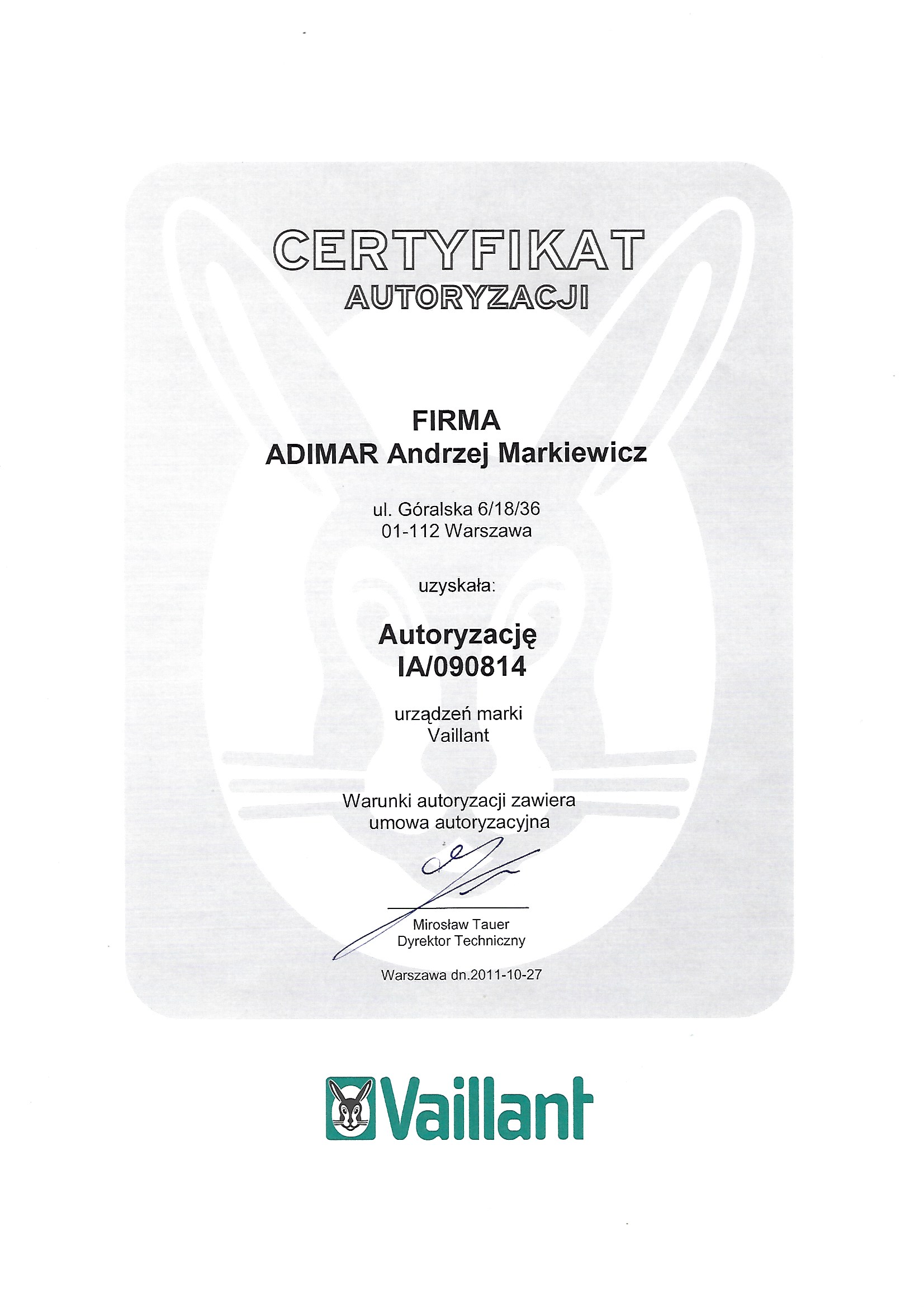 Certyfikat Vaillant